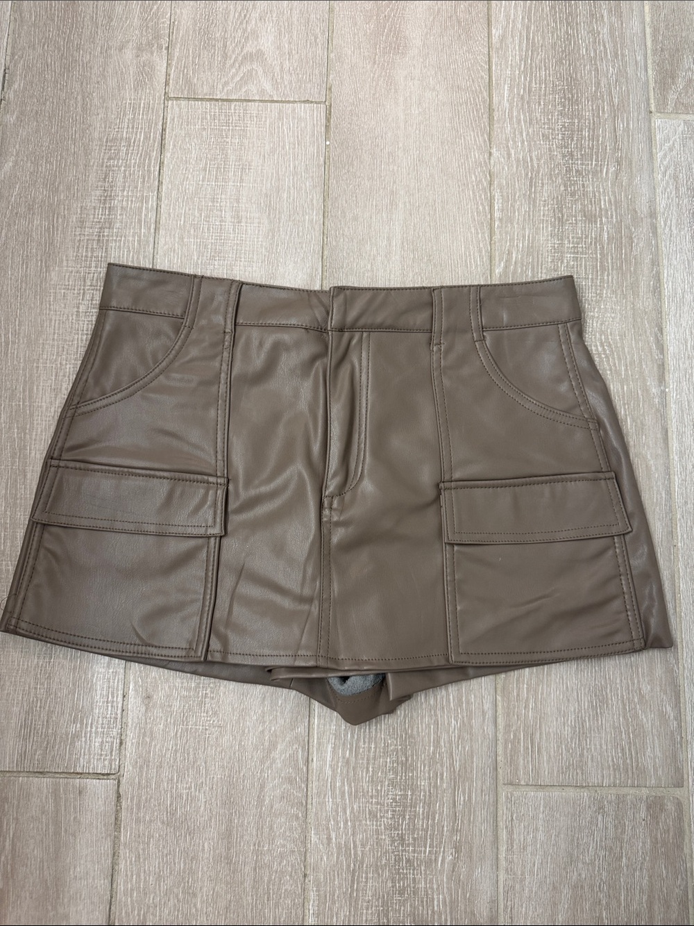 Zara taupe Faux Leather Cargo Skort